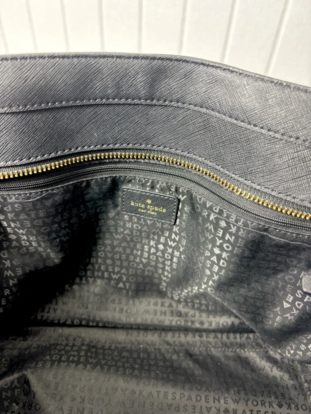 Kate Spade New York  Leather Cow Black Saffiano Tote with Gold Plaque‎